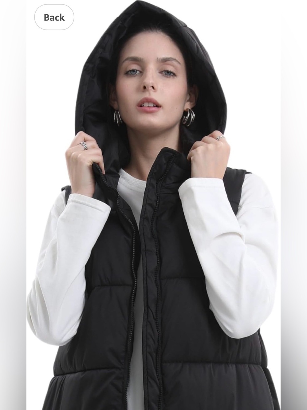 Puffit London Hooded Black Long Puffer Vest - Picture 3 of 16